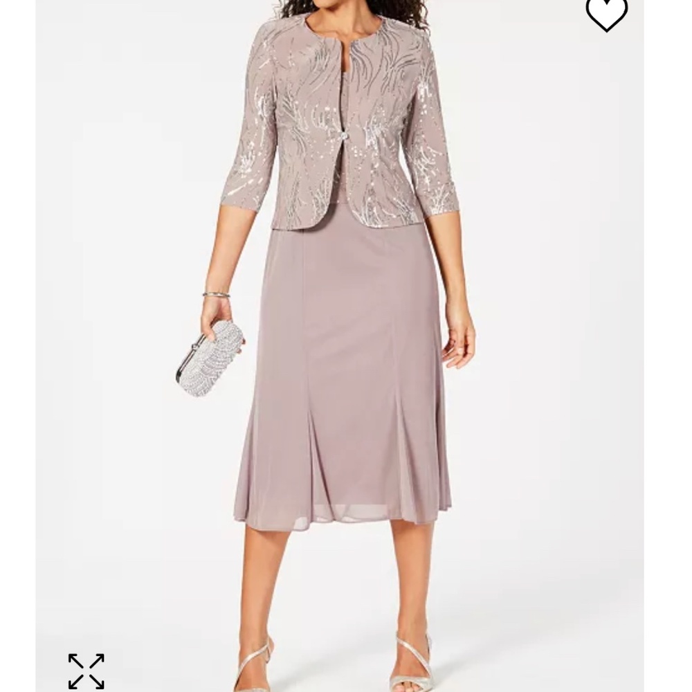 ALEX EVENINGS Sequined A-Line Midi Dress and Jacket